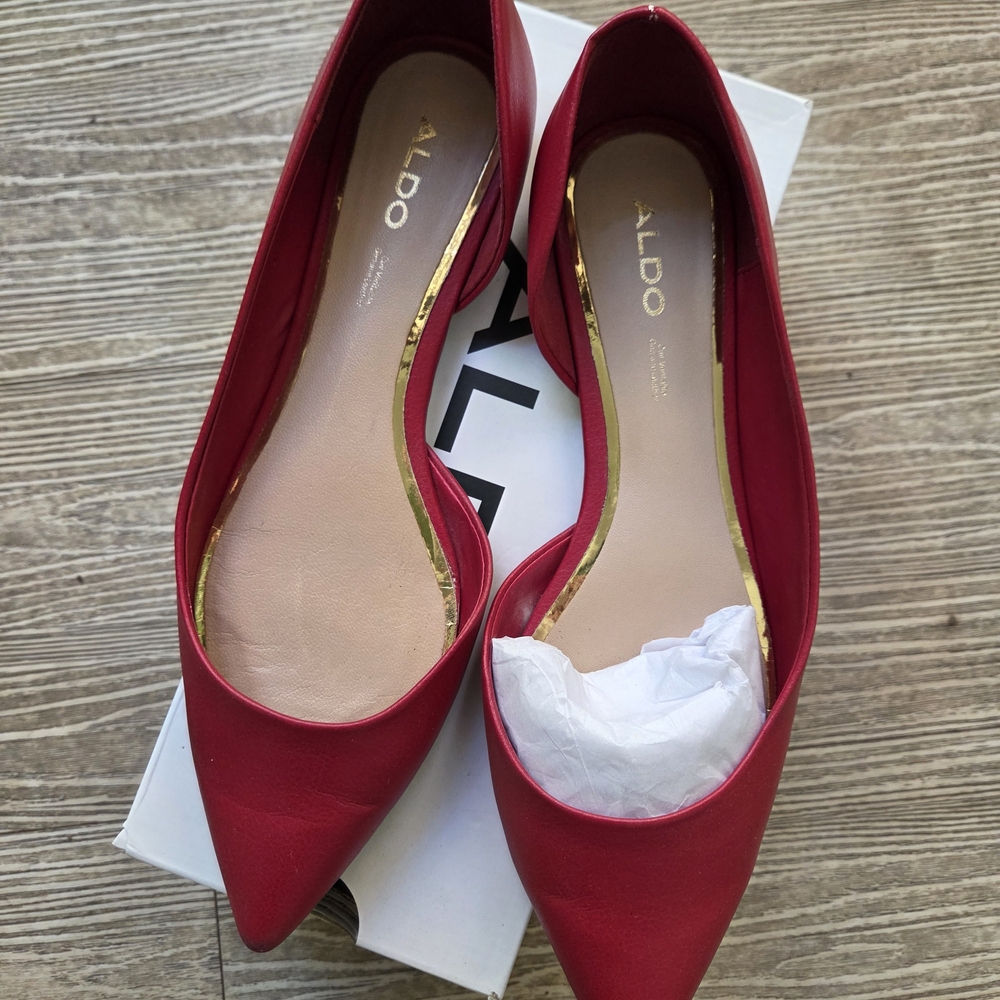 Aldo Women's Vibrant Red Leather Pointed Flats